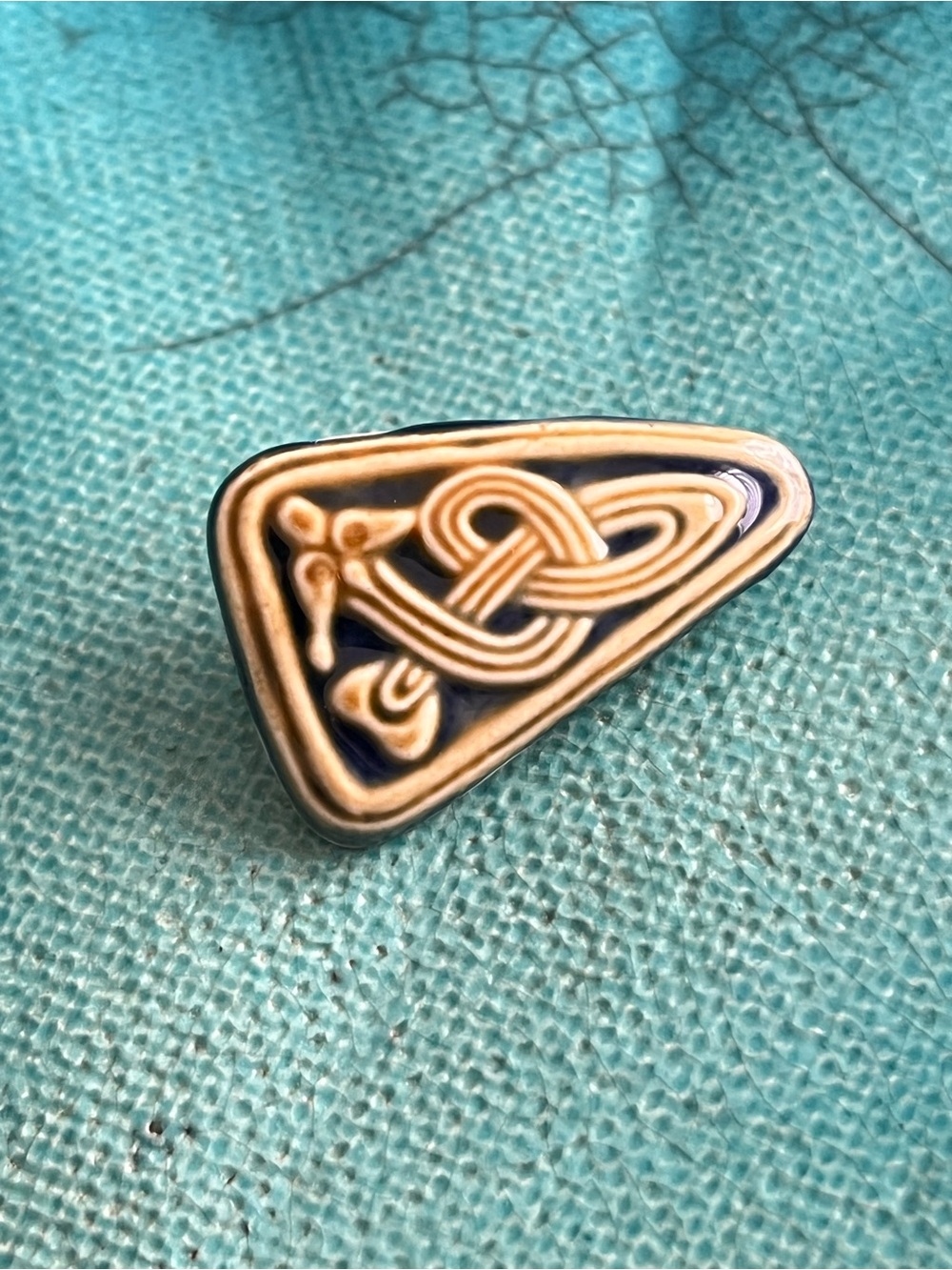 Handmade Navy and Cream Celtic Knot Ceramic Brooch